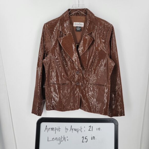 Bradley Bayou Jacket Womens Large 100% Leather Croc Embossed Brown - Picture 12 of 12